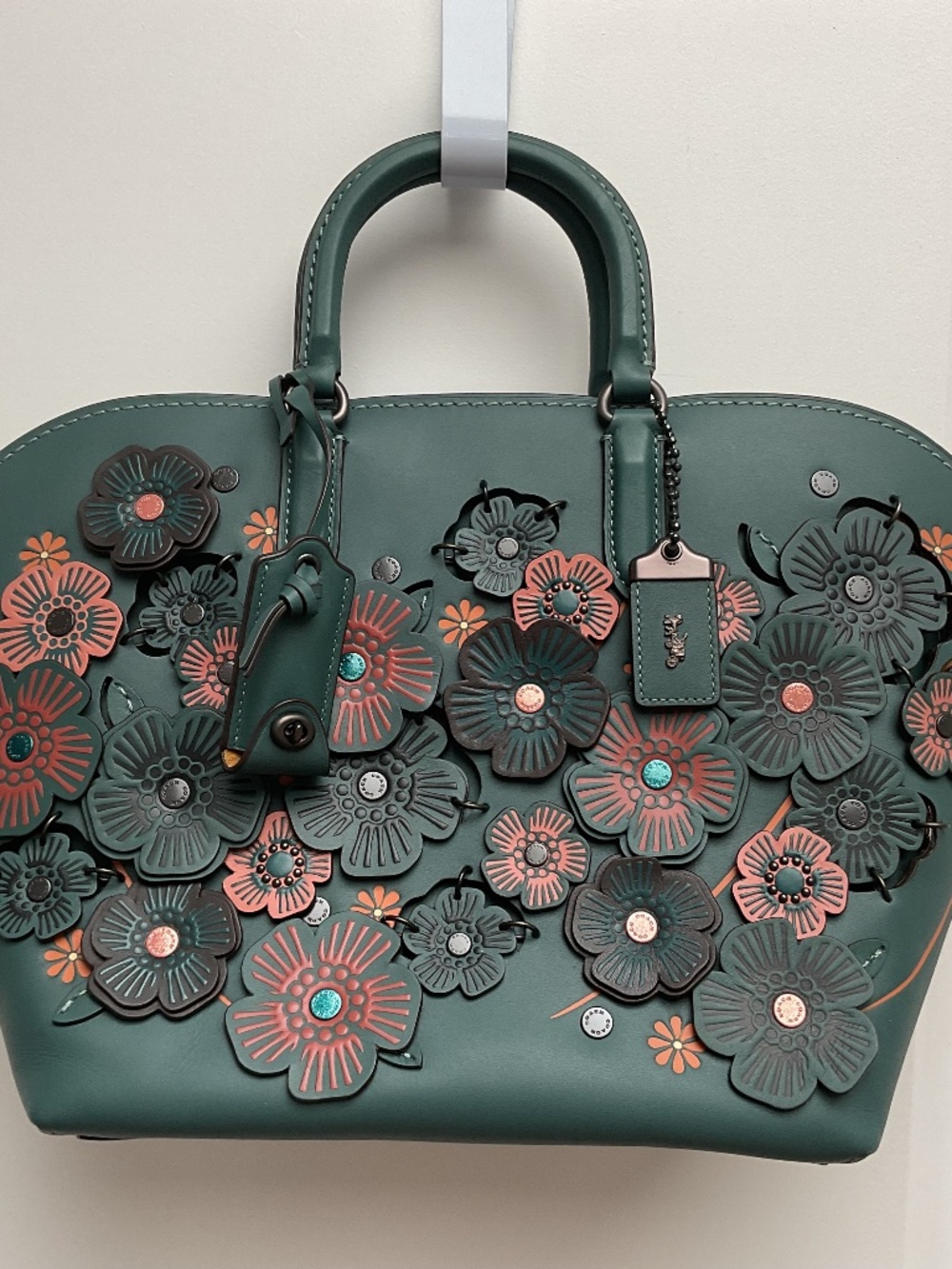 Coach Tea Rose Handbag Purse with Floral Appliqués